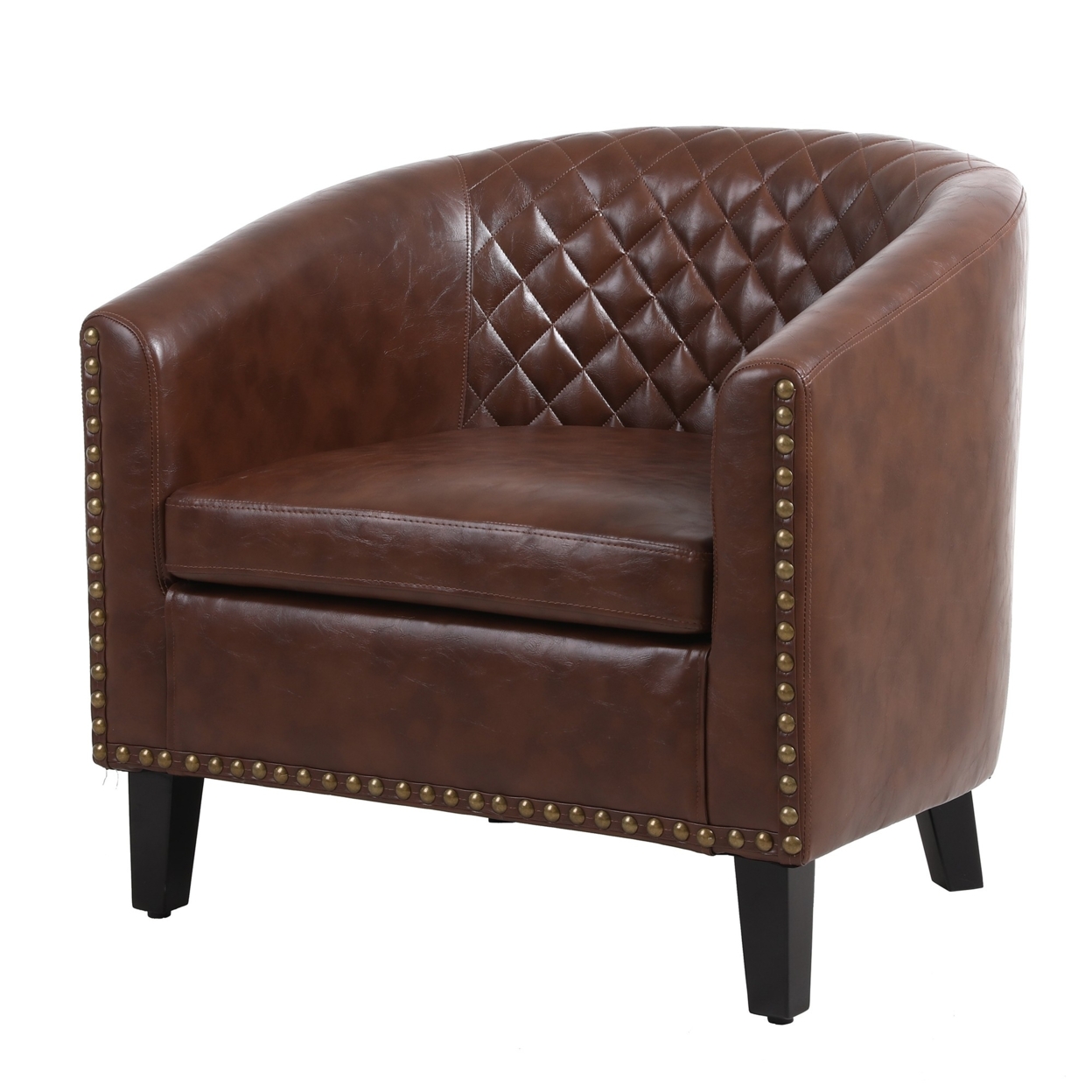 Leatherette Accent Chair With Nailhead Trim And Diamond Stitch, Brown- Saltoro Sherpi