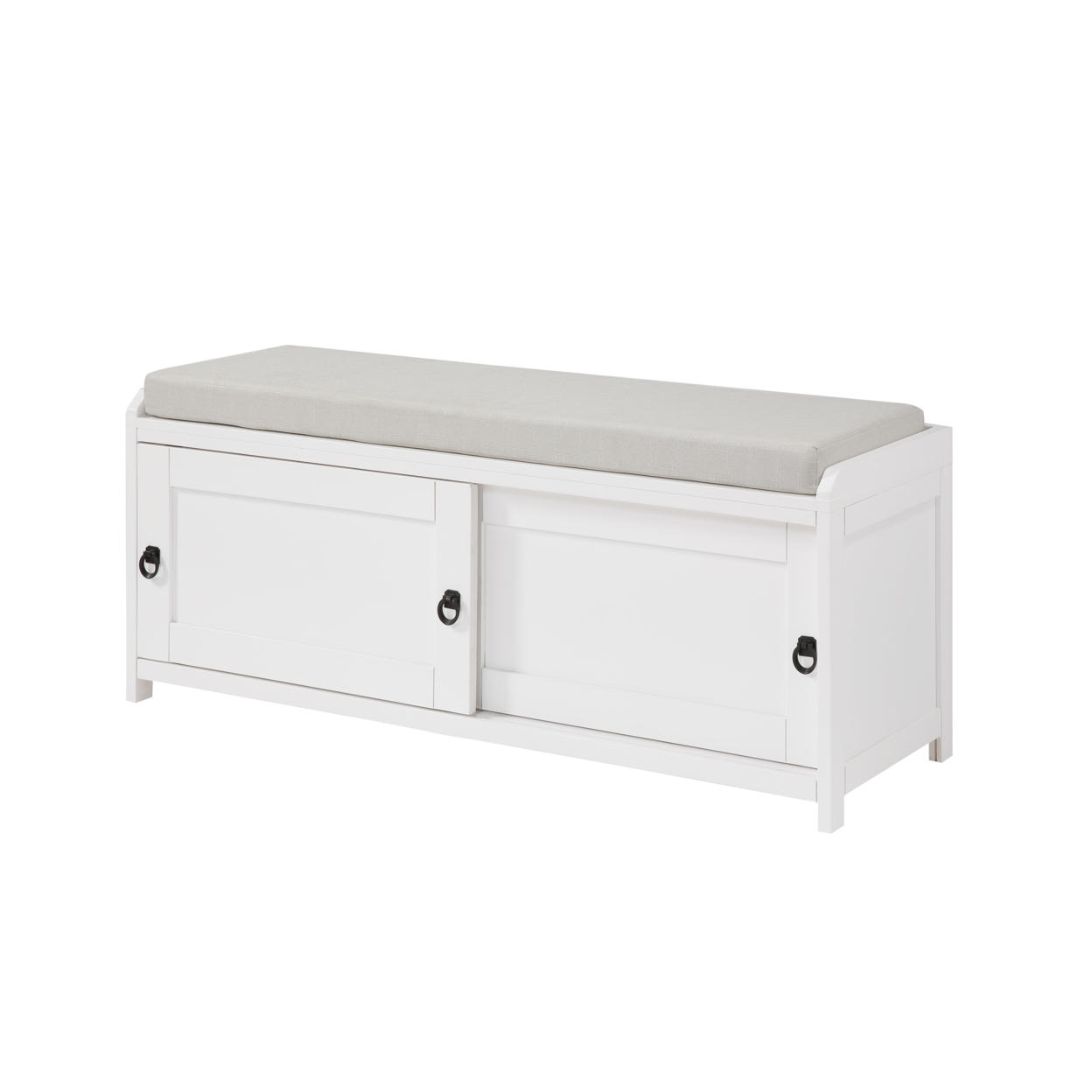 Bench with 2 Sliding Cabinets and Ring Pulls, White, Saltoro Sherpi