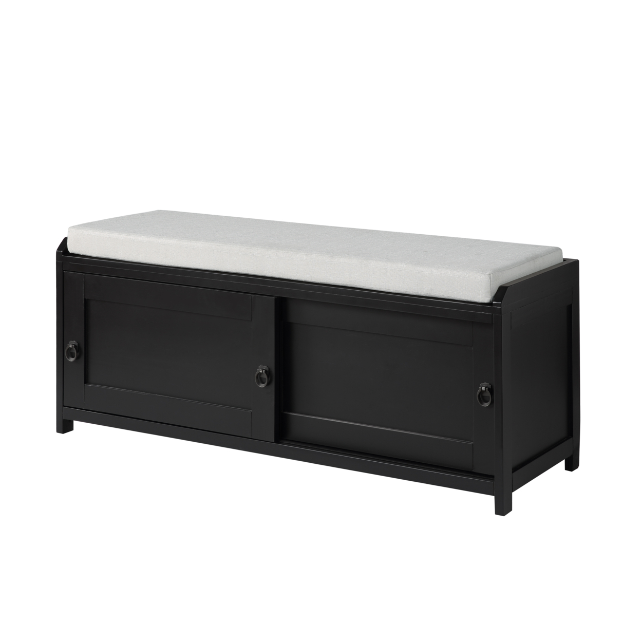 Bench with 2 Sliding Cabinets and Ring Pulls, Black, Saltoro Sherpi