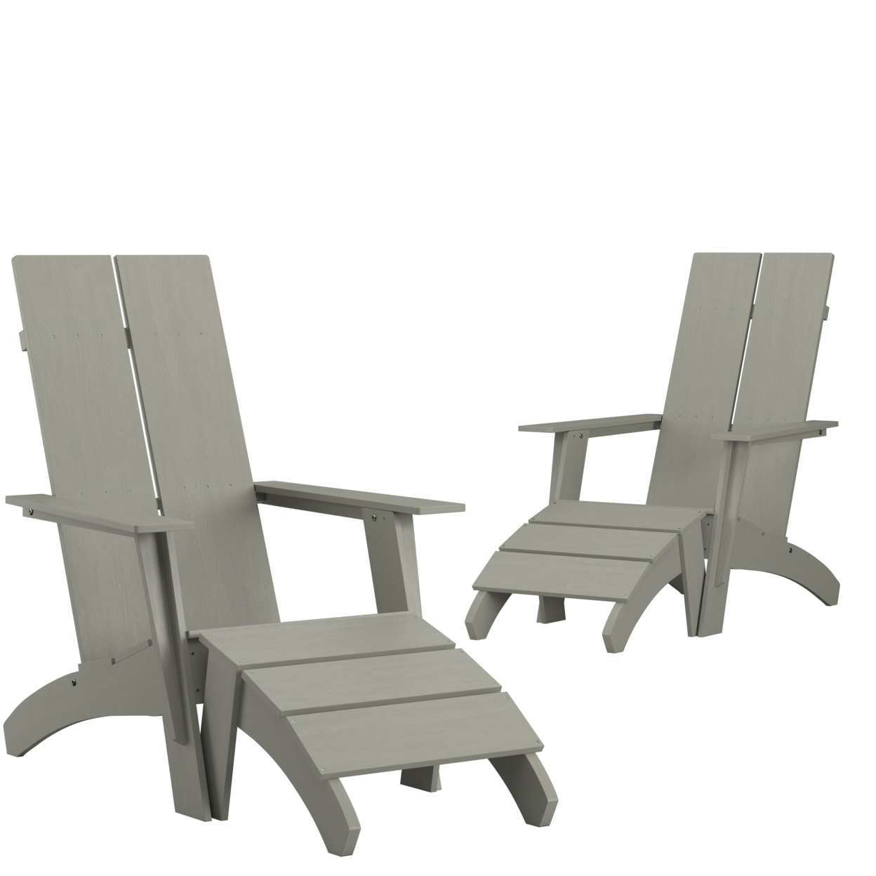Set Of 2 Sawyer Modern All-Weather Poly Resin Wood Adirondack Chairs With Foot Resting Gray