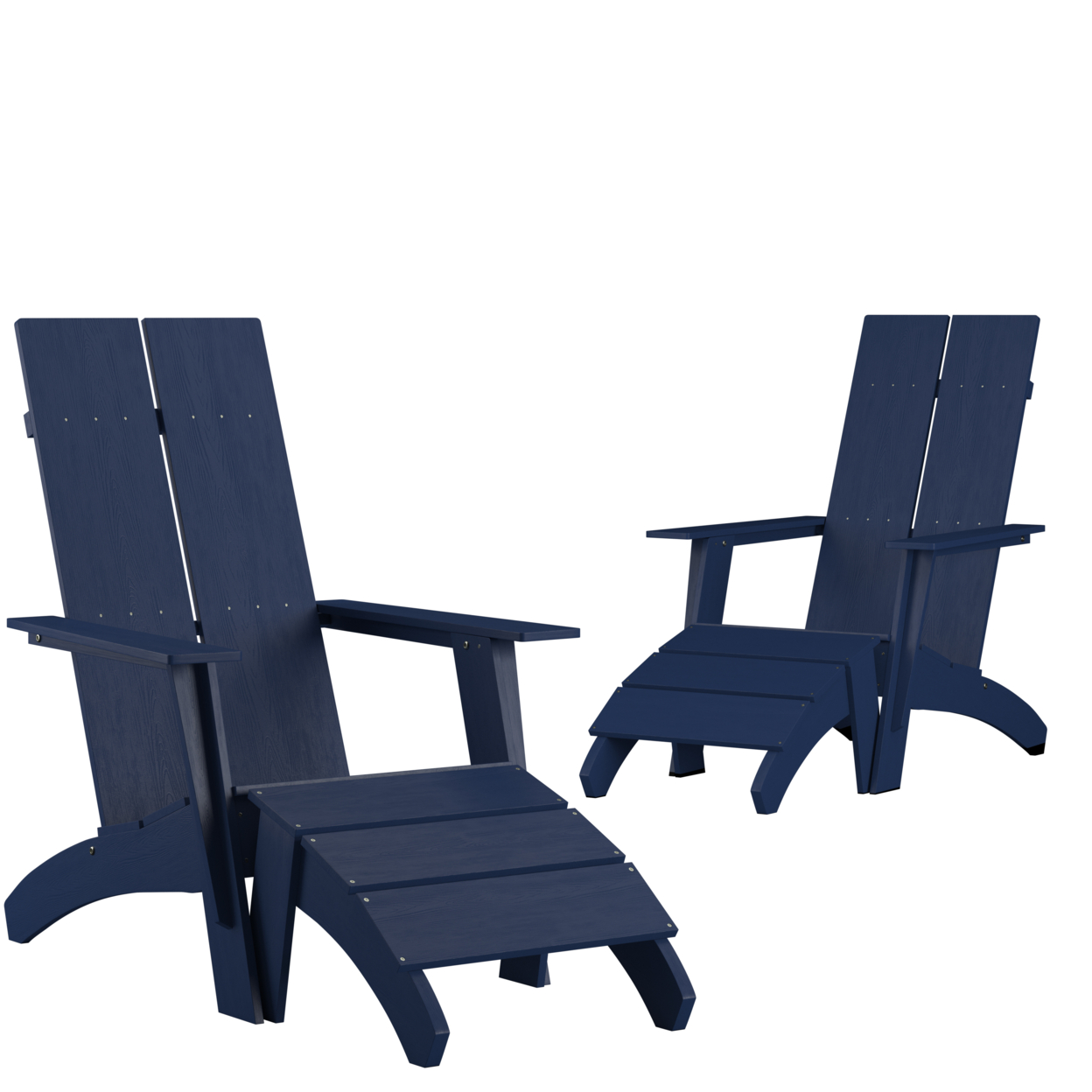 Set Of 2 Sawyer Modern All-Weather Poly Resin Wood Adirondack Chairs With Foot Resting Navy