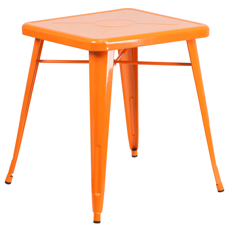Commercial Grade 23.75 Square Orange Metal Indoor-Outdoor Table