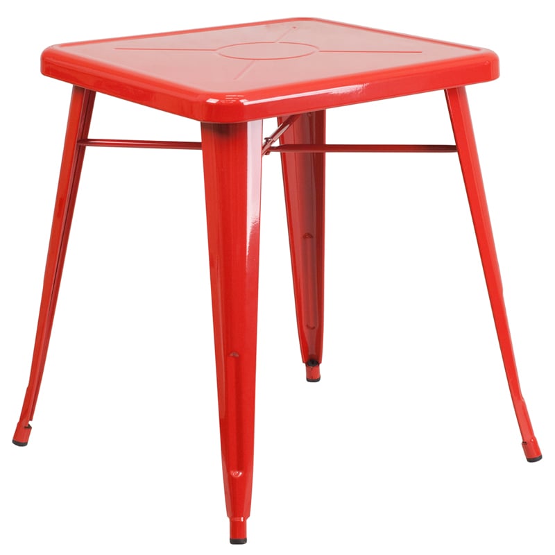 Commercial Grade 23.75 Square Red Metal Indoor-Outdoor Table