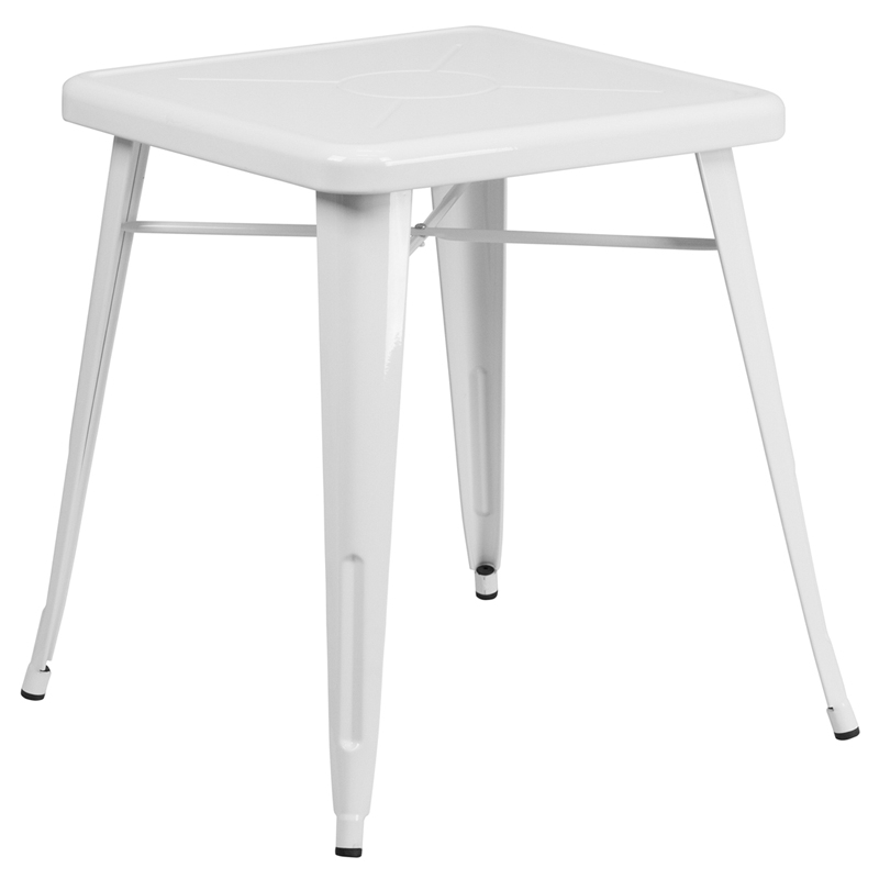 Commercial Grade 23.75 Square White Metal Indoor-Outdoor Table