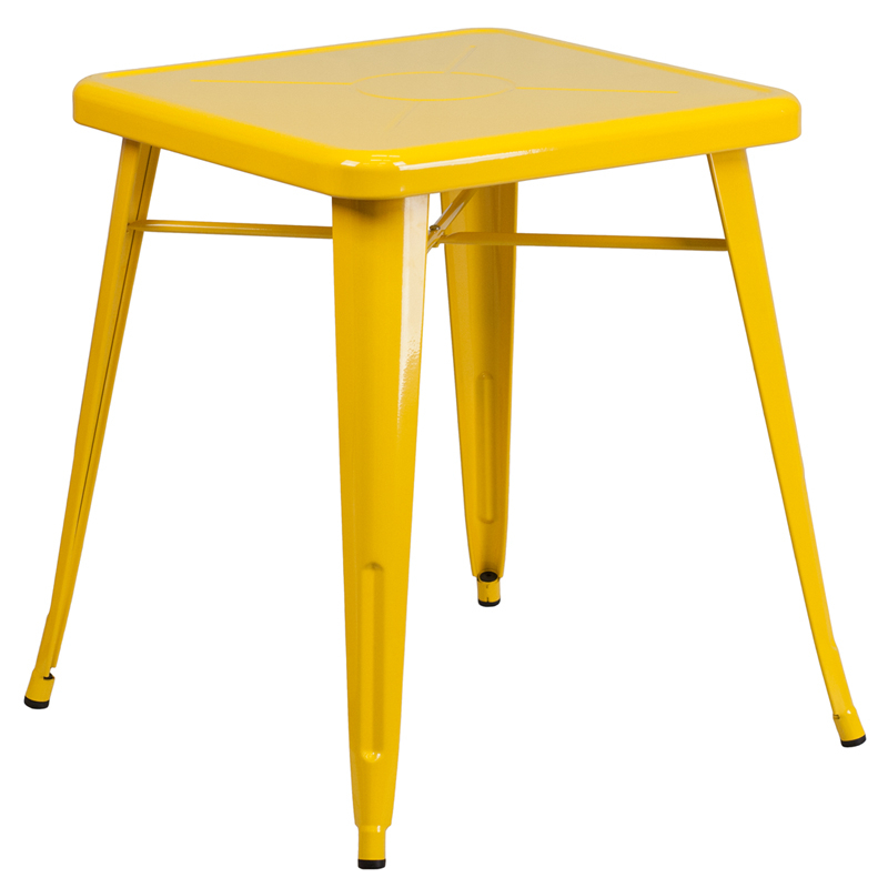 Commercial Grade 23.75 Square Yellow Metal Indoor-Outdoor Table