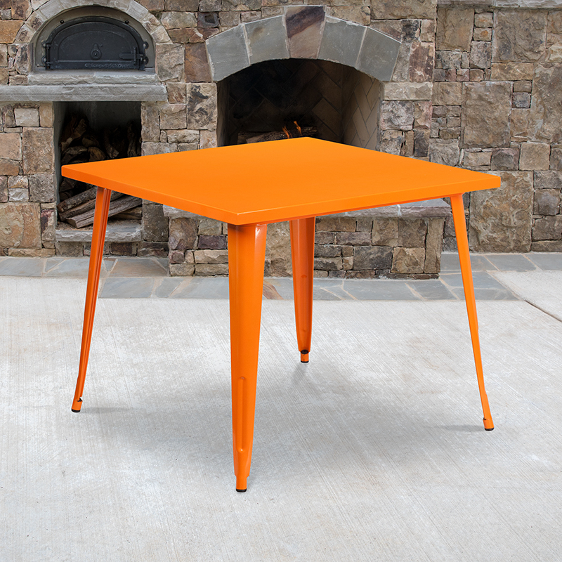 Commercial Grade 35.5 Square Orange Metal Indoor-Outdoor Table