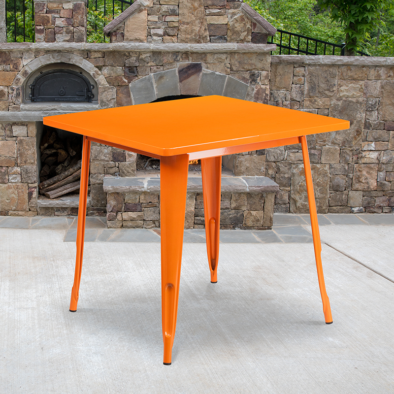 Commercial Grade 31.5 Square Orange Metal Indoor-Outdoor Table