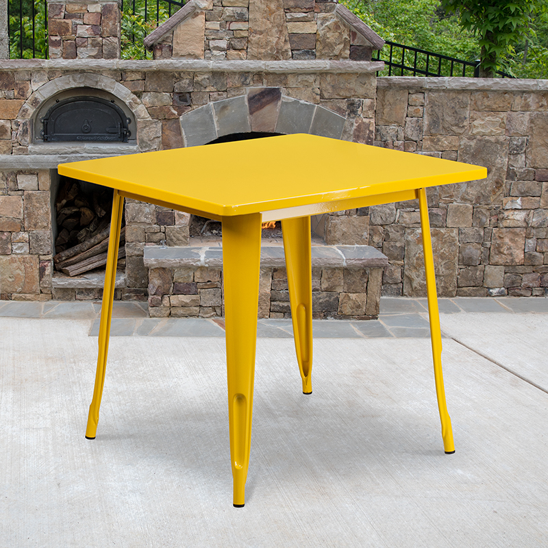 Commercial Grade 31.5 Square Yellow Metal Indoor-Outdoor Table