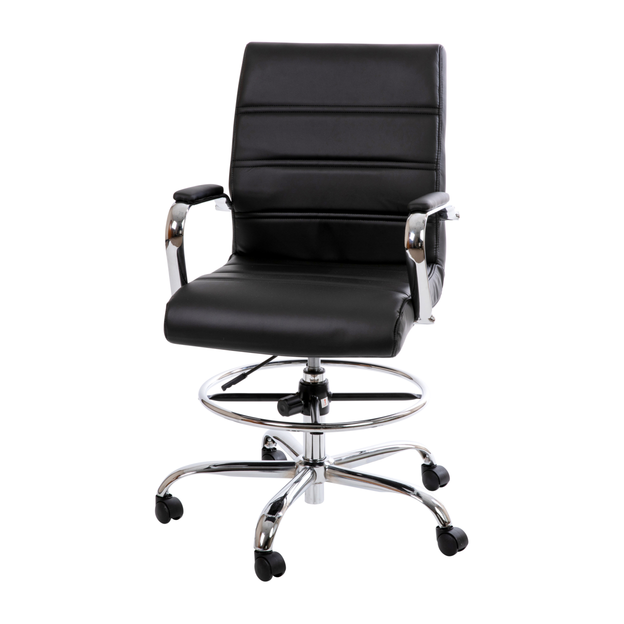 Mid-Back Black LeatherSoft Drafting Chair With Adjustable Foot Ring And Chrome Base