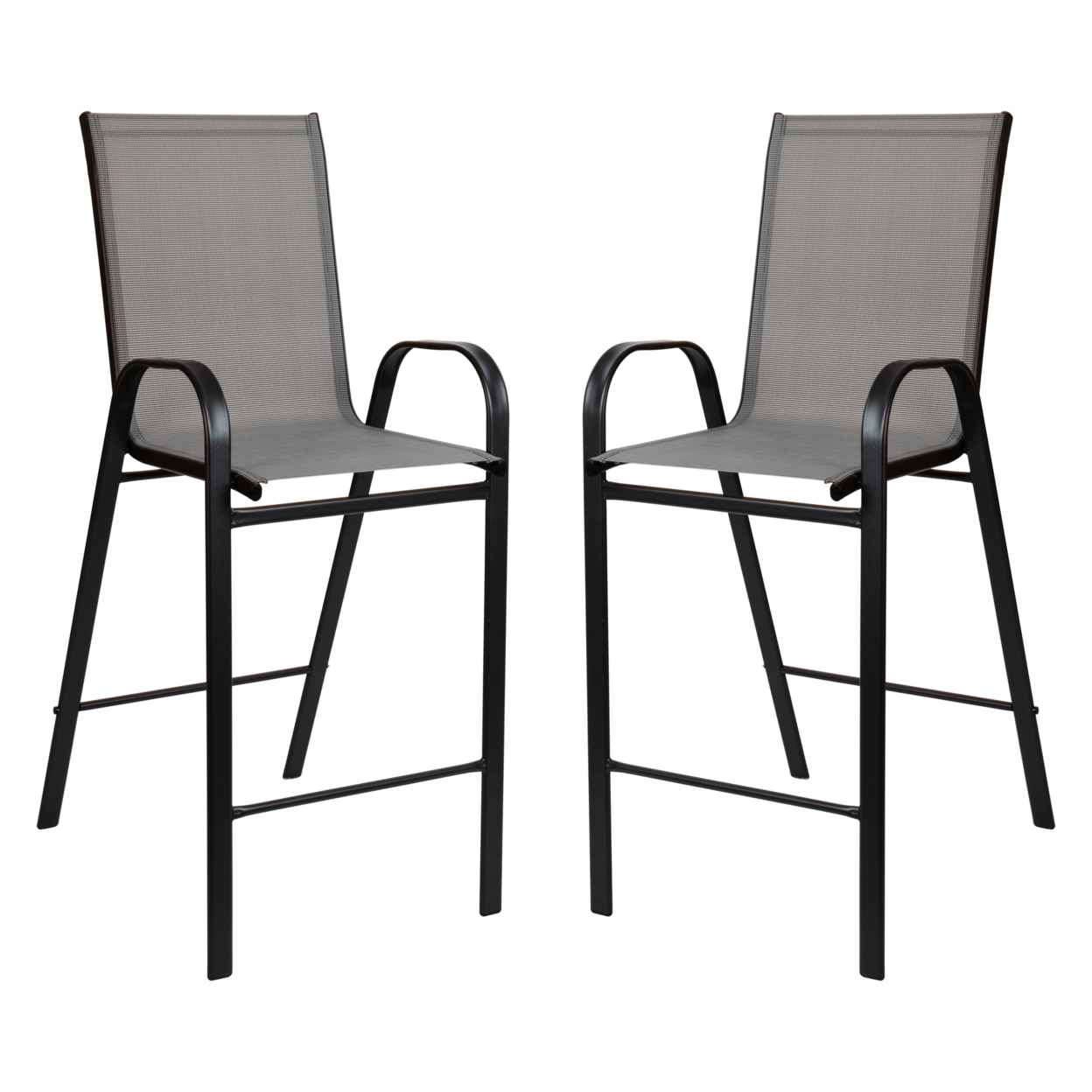 2 Pack Brazos Series Gray Stackable Outdoor Barstools With Flex Comfort Material And Metal Frame