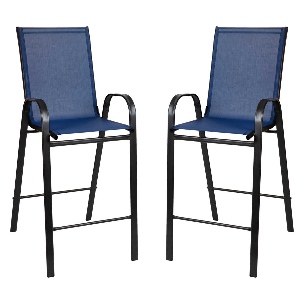 2 Pack Brazos Series Navy Stackable Outdoor Barstools With Flex Comfort Material And Metal Frame