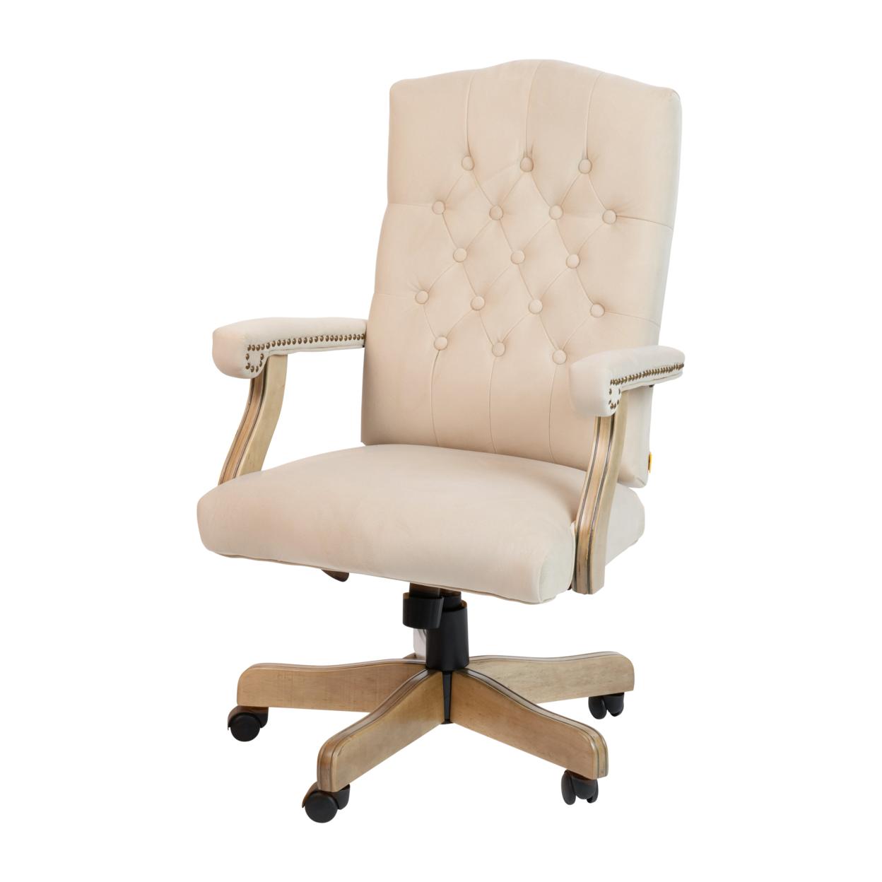 Ivory Microfiber Classic Executive Swivel Office Chair With Driftwood Arms And Base