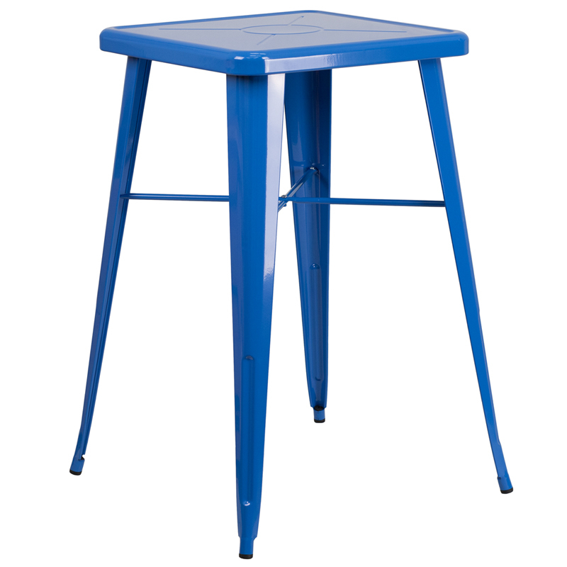 Commercial Grade 23.75 Square Blue Metal Indoor-Outdoor Bar Height Table