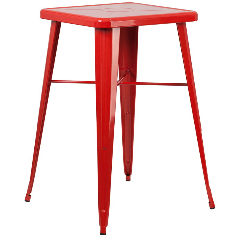 Commercial Grade 23.75 Square Red Metal Indoor-Outdoor Bar Height Table