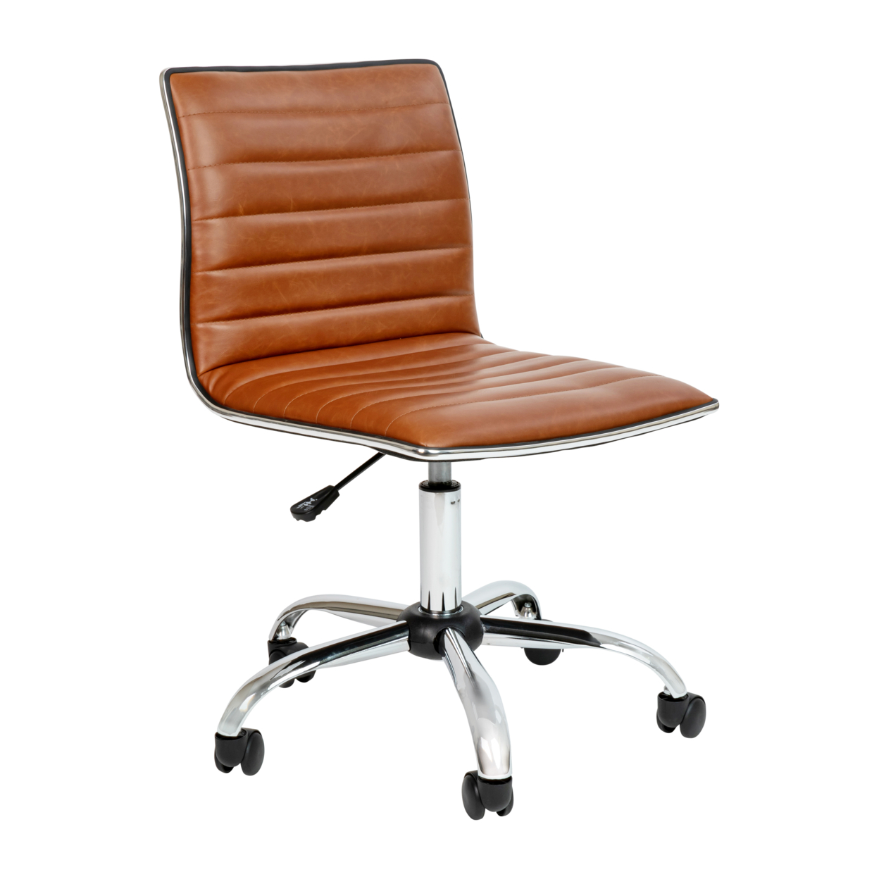 Low Back Designer Armless Brown Ribbed Swivel Task Office Chair