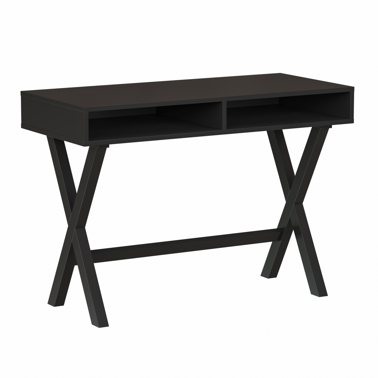 Home Office Writing Computer Desk With Open Storage Compartments - Bedroom Desk For Writing And Work, Black