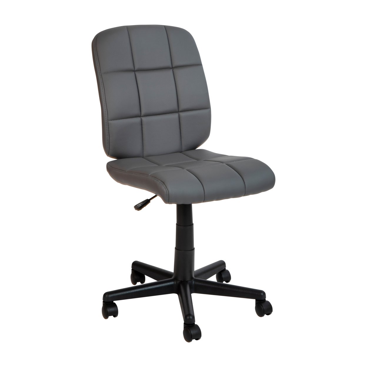 Mid-Back Gray Quilted Vinyl Swivel Task Office Chair