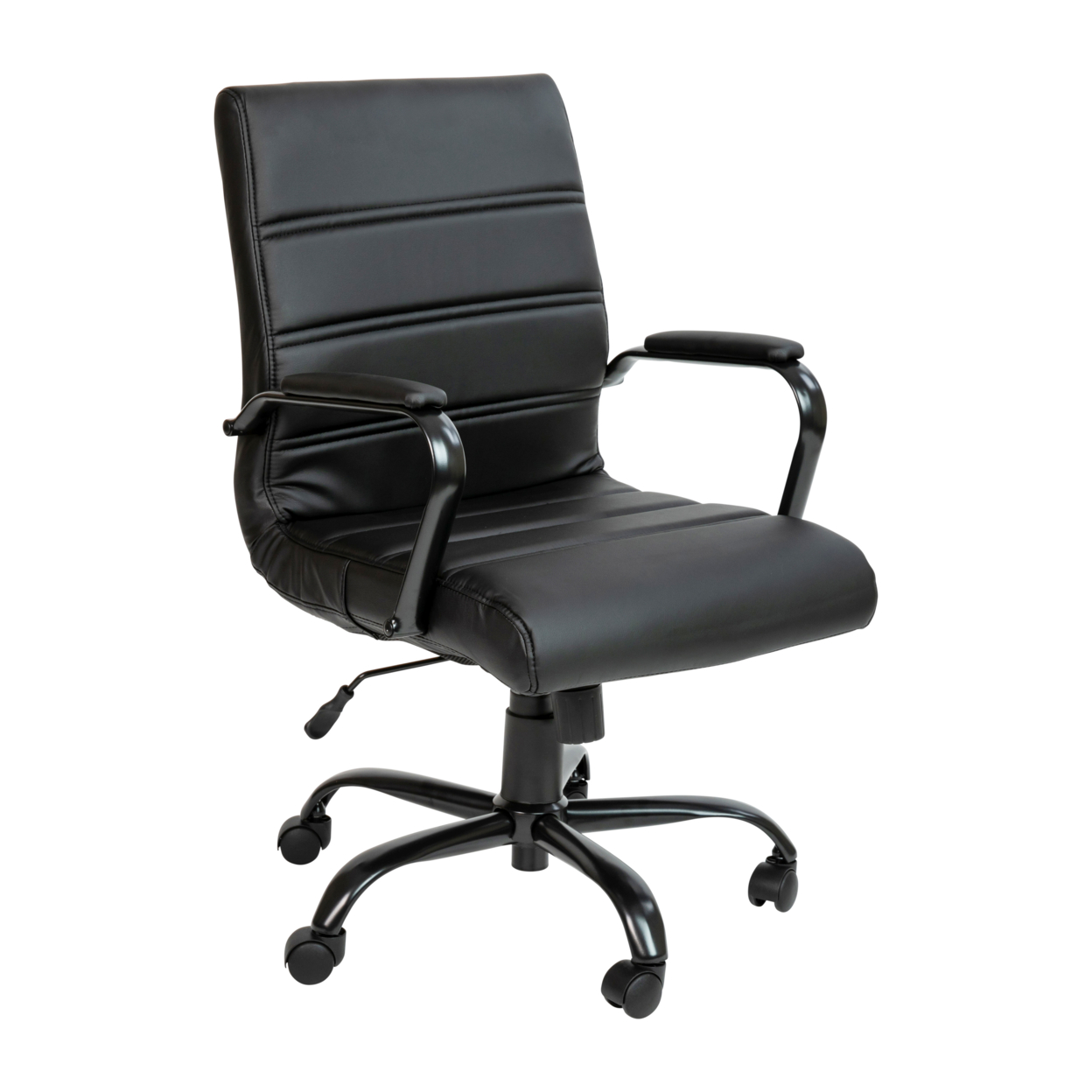 Mid-Back Black LeatherSoft Executive Swivel Office Chair With Black Frame And Arms