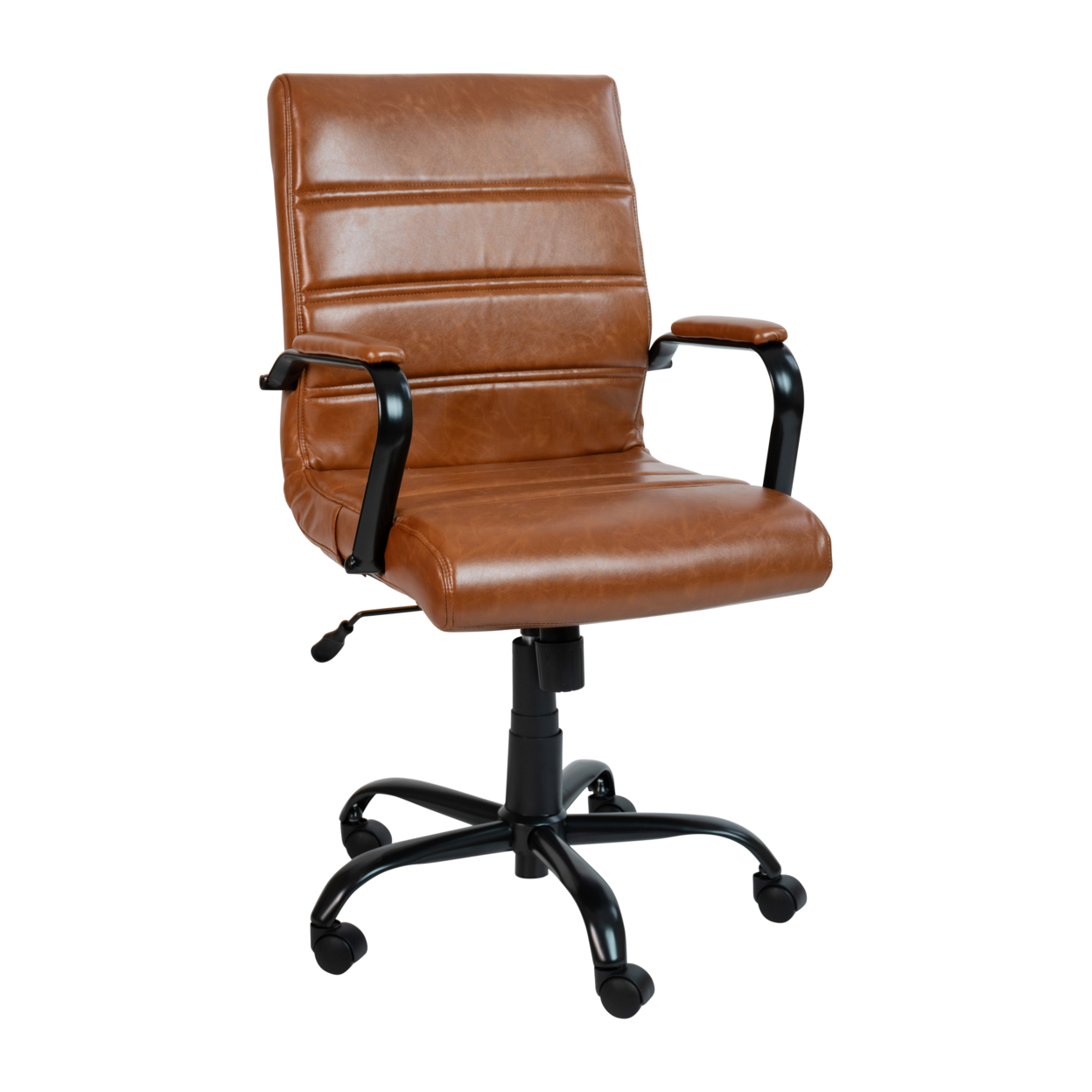 Mid-Back Brown LeatherSoft Executive Swivel Office Chair With Black Frame And Arms