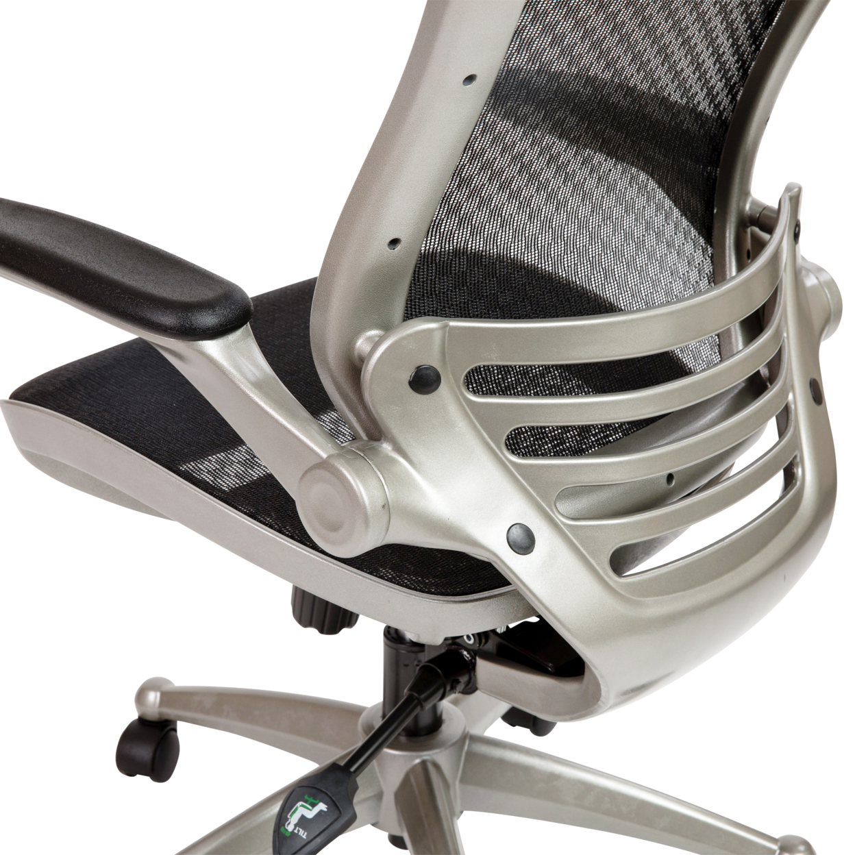 Mid-Back Transparent Black Mesh Executive Swivel Office Chair With Graphite Silver Frame And Flip-Up Arms
