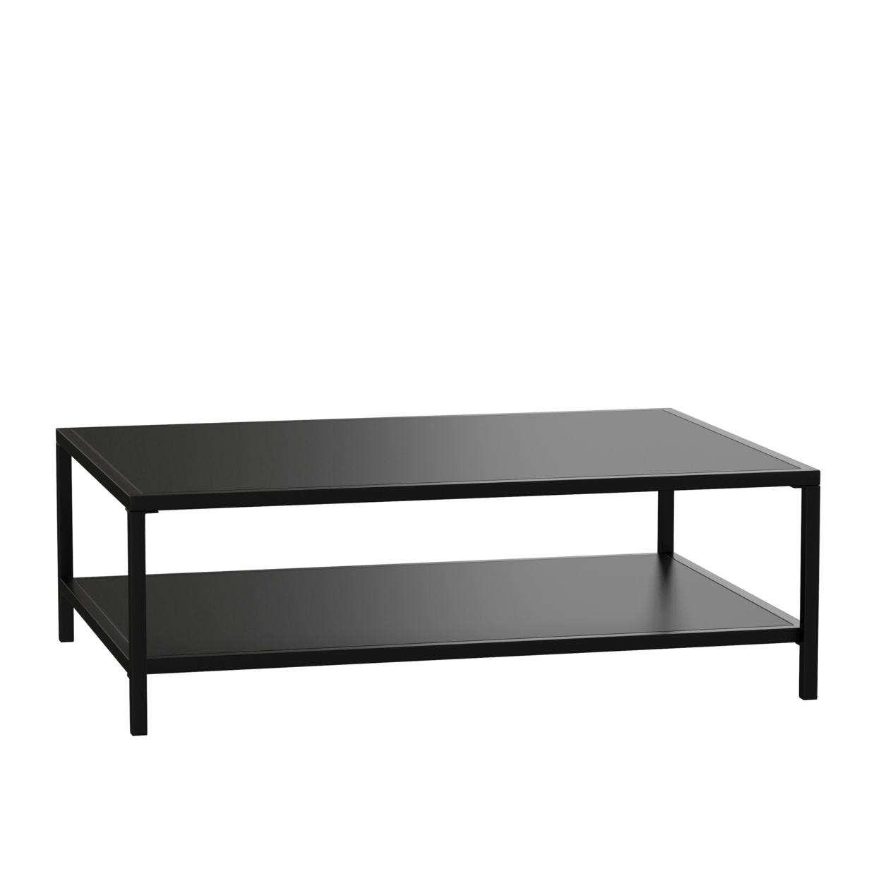 Outdoor 2 Tier Patio Coffee Table Commercial Grade Black Coffee Table For Deck, Porch, Or Poolside - Steel Square Leg Frame