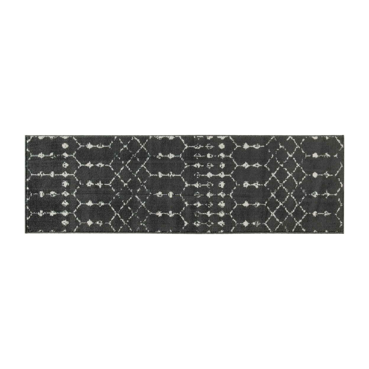 Geometric Bohemian Low Pile Rug - 2' X 6' - Dark Gray,Ivory Polyester