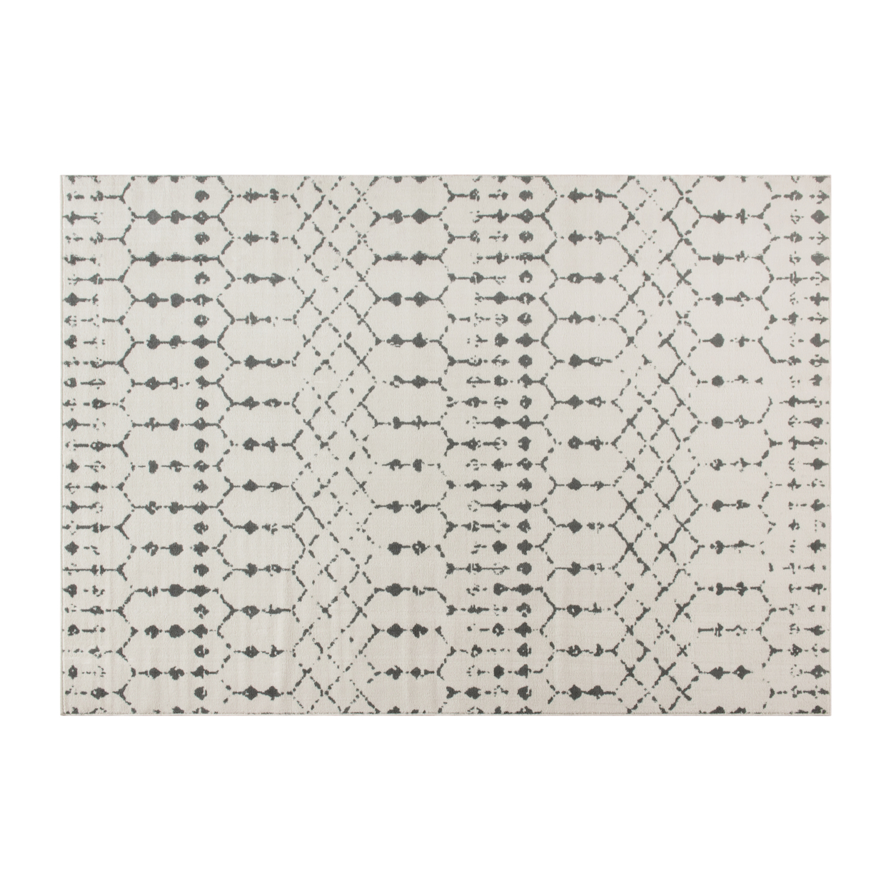 Geometric Bohemian Low Pile Rug - 5' X 7' -Ivory And Gray Polyester