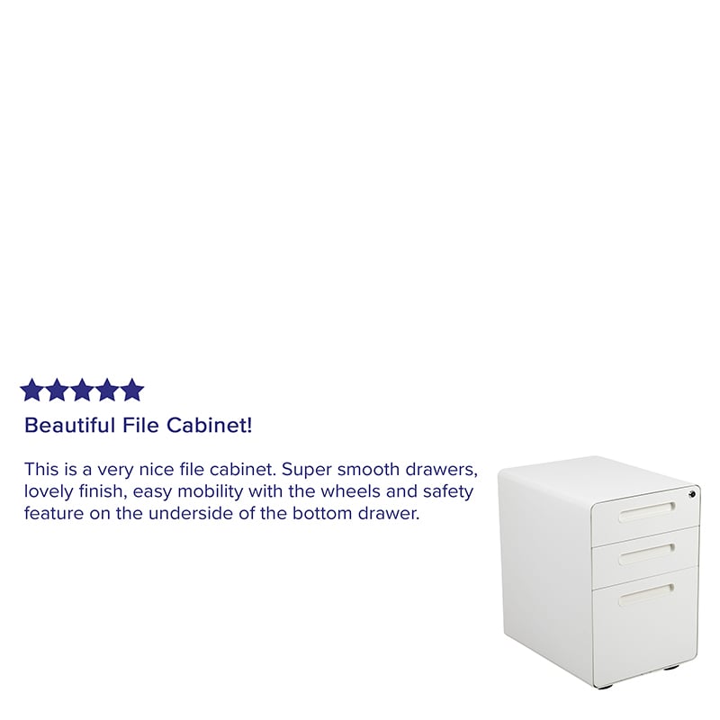 Ergonomic 3-Drawer Mobile Locking Filing Cabinet With Anti-Tilt Mechanism And Hanging Drawer For Legal & Letter Files, White
