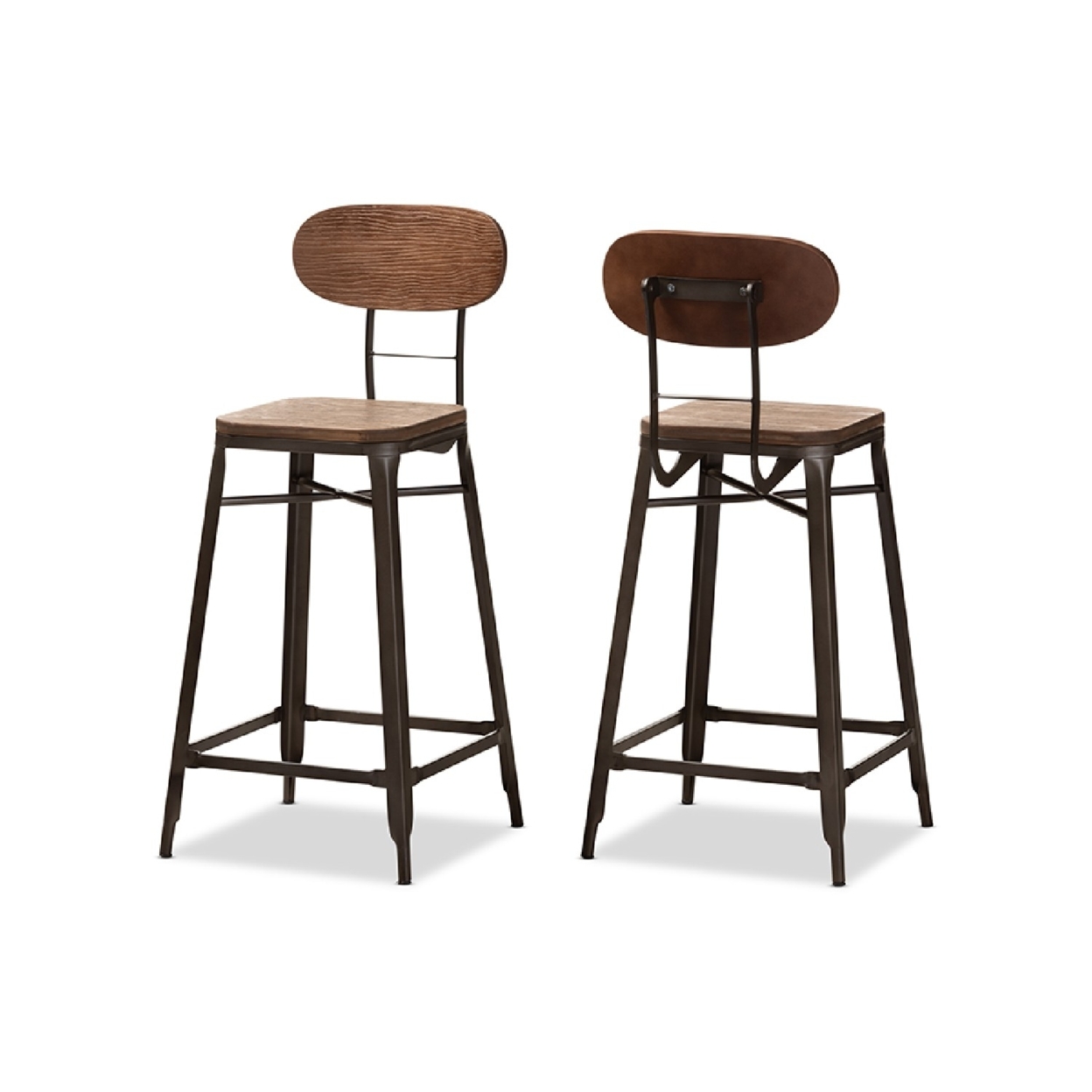 Baxton Studio Varek Vintage Rustic Industrial Style Bamboo and Rust-Finished Steel Stackable Bar Stool Set