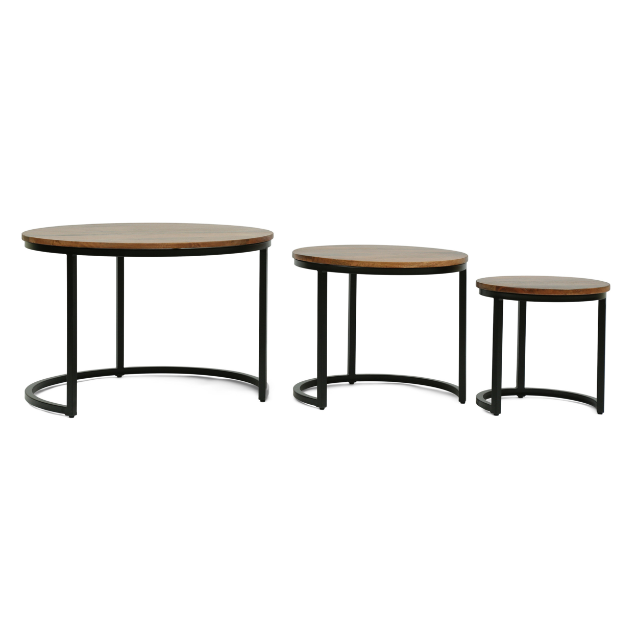 Tignall Modern Industrial Handcrafted Mango Wood Nested Tables (Set Of 3), Honey Brown And Black