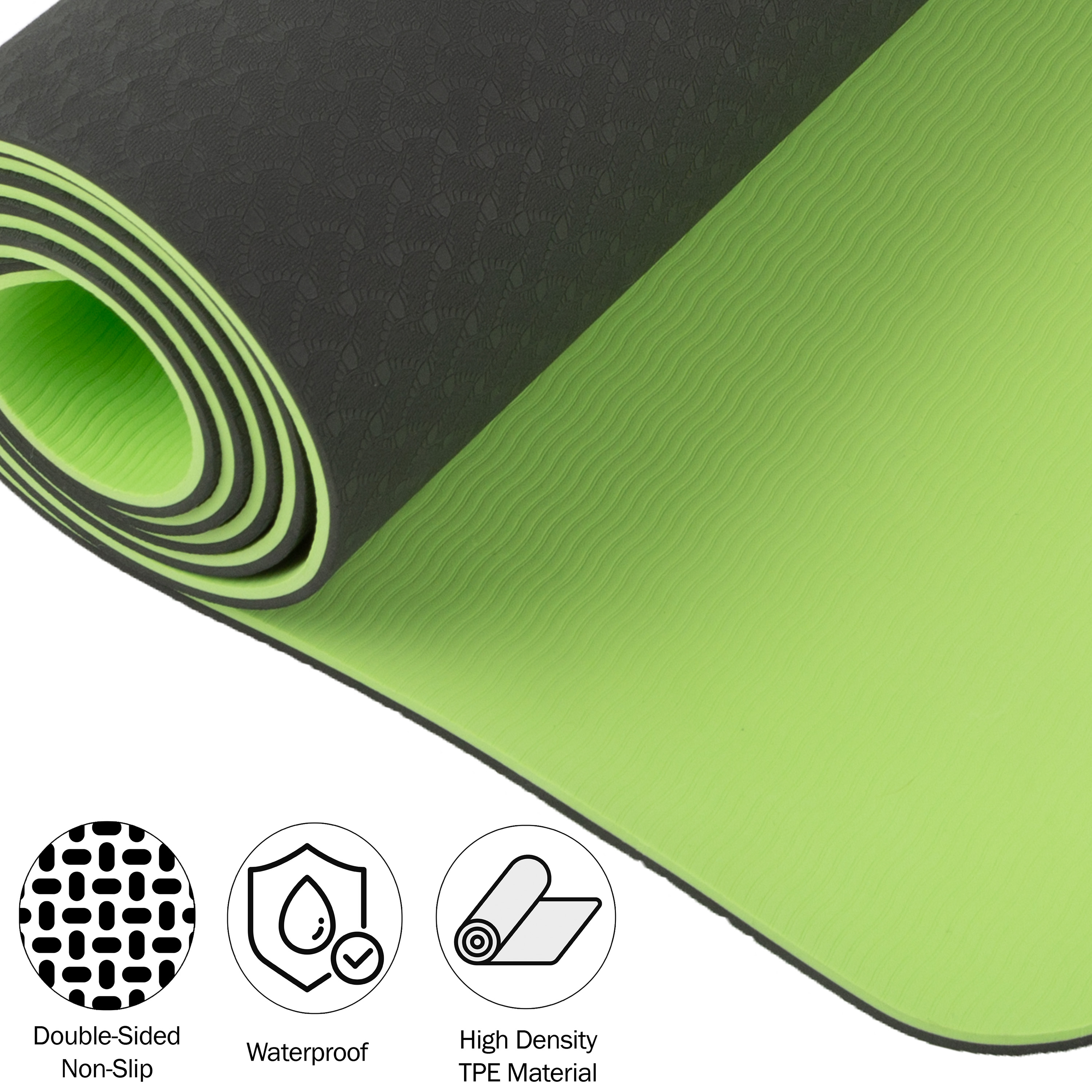 Yoga Mat Portable With Carry Strap 72 X 24 Inches High Density Lime Green Black