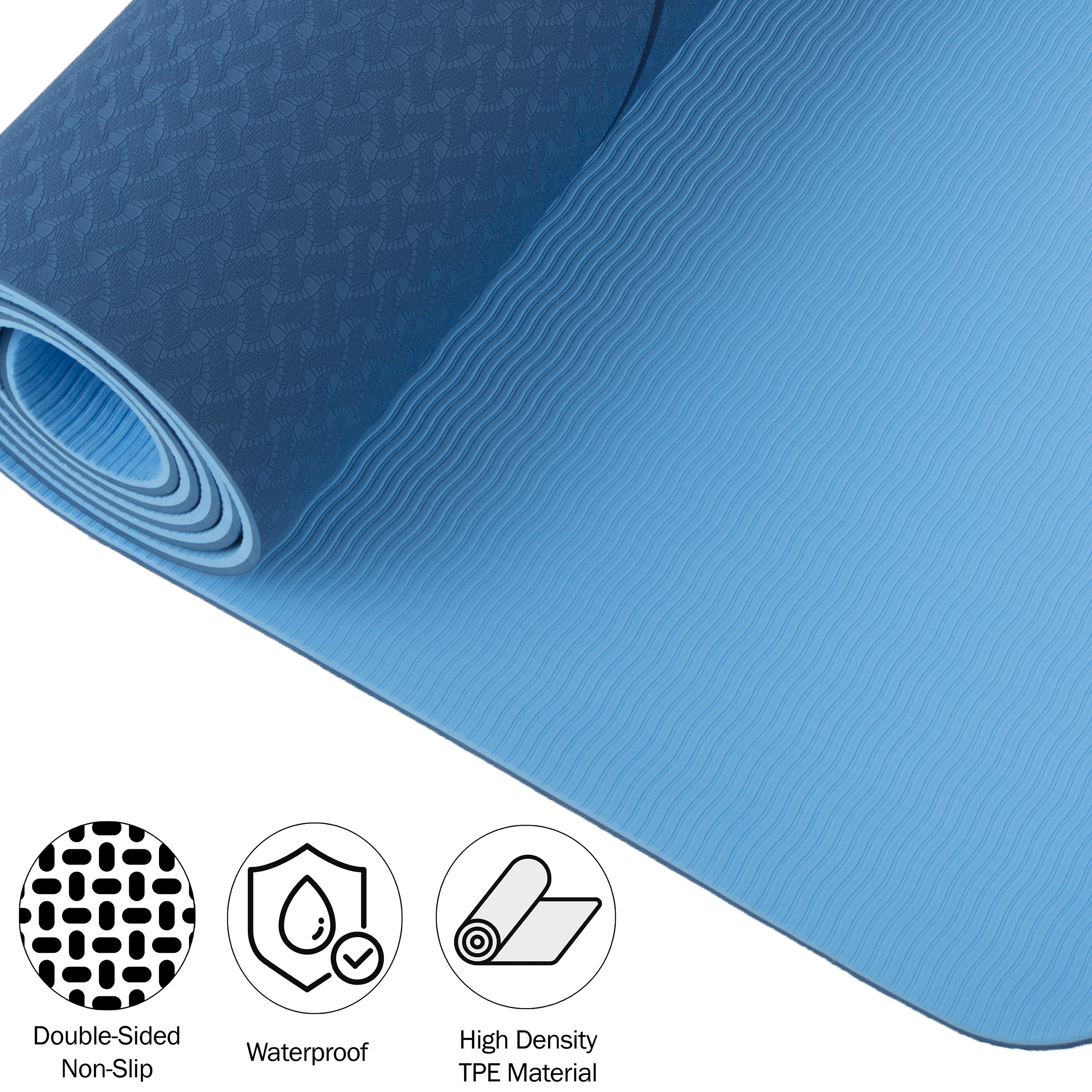 Yoga Mat Portable With Carry Strap 72 X 24 Inches High Density Tear Resistant Blue