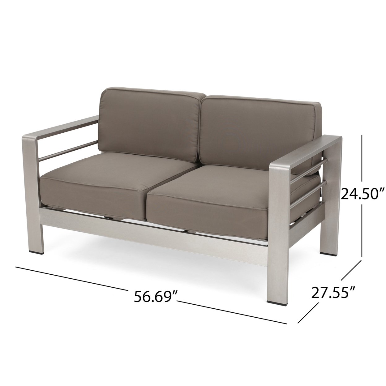 Cape Coral Outdoor 7-Seater Aluminum Patio Sofa Set With Coffee Table, Silver And Khaki