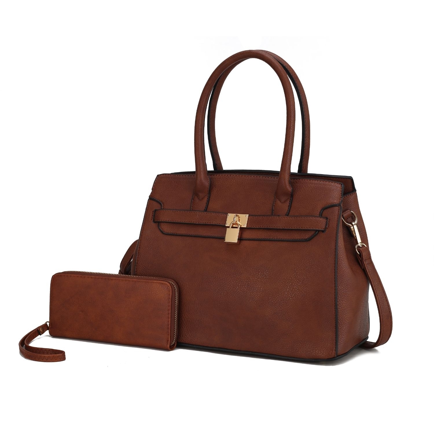 MKF Collection Bruna Satchel Handbag With A Matching Wallet By Mia K -2 Pieces Set - Brown