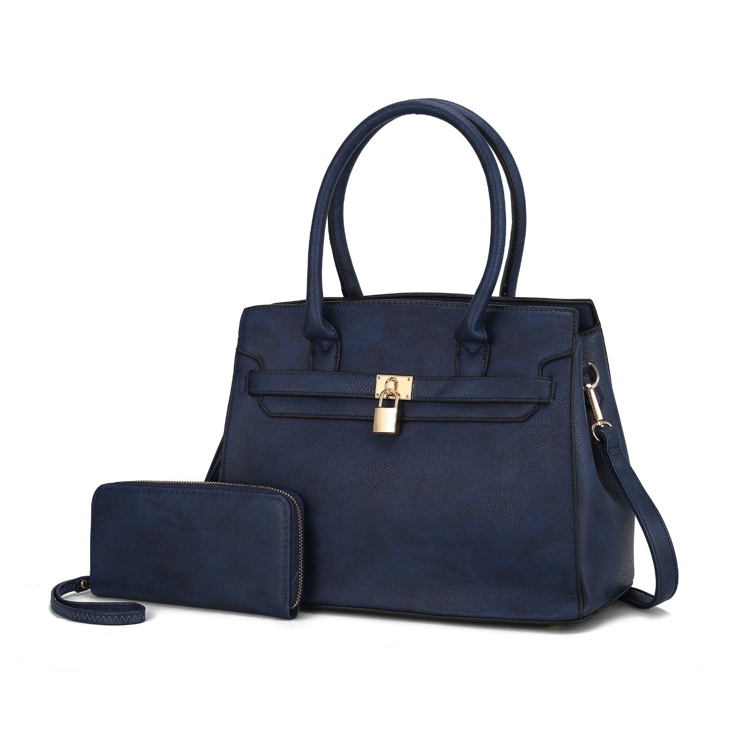 MKF Collection Bruna Satchel Handbag With A Matching Wallet By Mia K -2 Pieces Set - Navy Blue