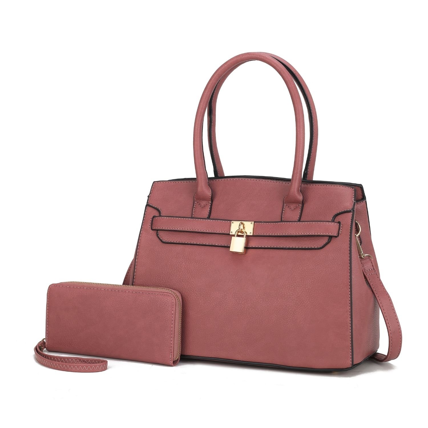 MKF Collection Bruna Satchel Handbag With A Matching Wallet By Mia K -2 Pieces Set - Mauve