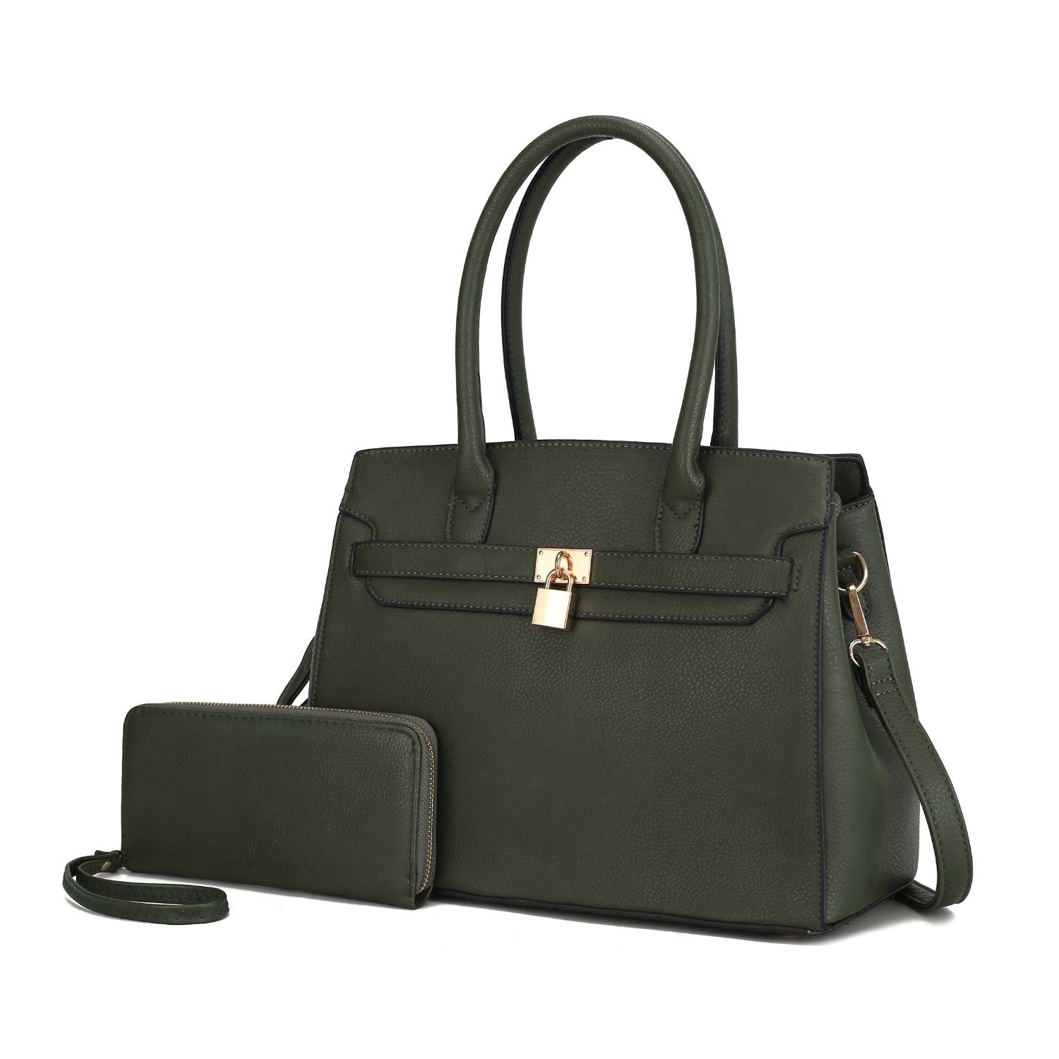 MKF Collection Bruna Satchel Handbag With A Matching Wallet By Mia K -2 Pieces Set - Olive