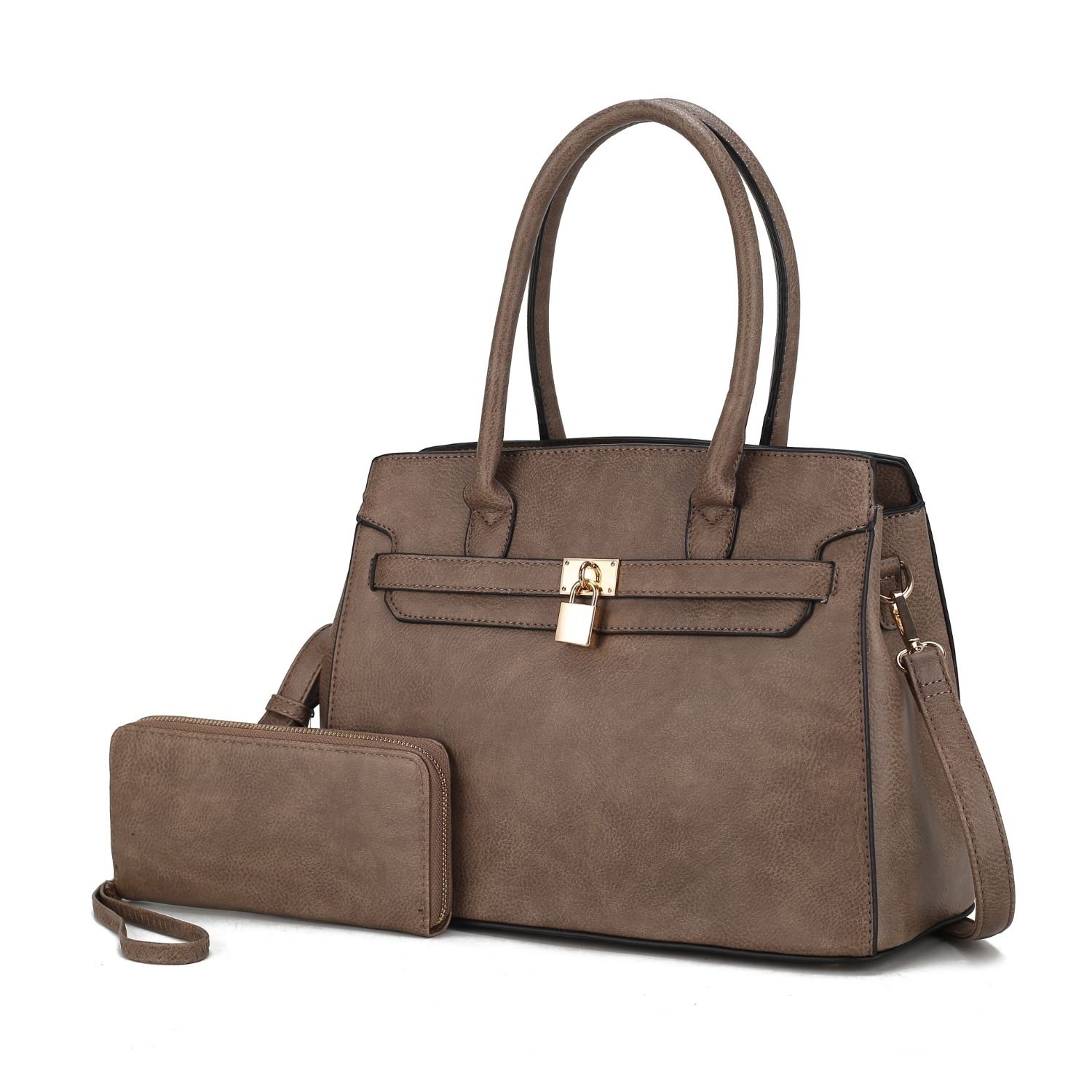 MKF Collection Bruna Satchel Handbag With A Matching Wallet By Mia K -2 Pieces Set - Stone