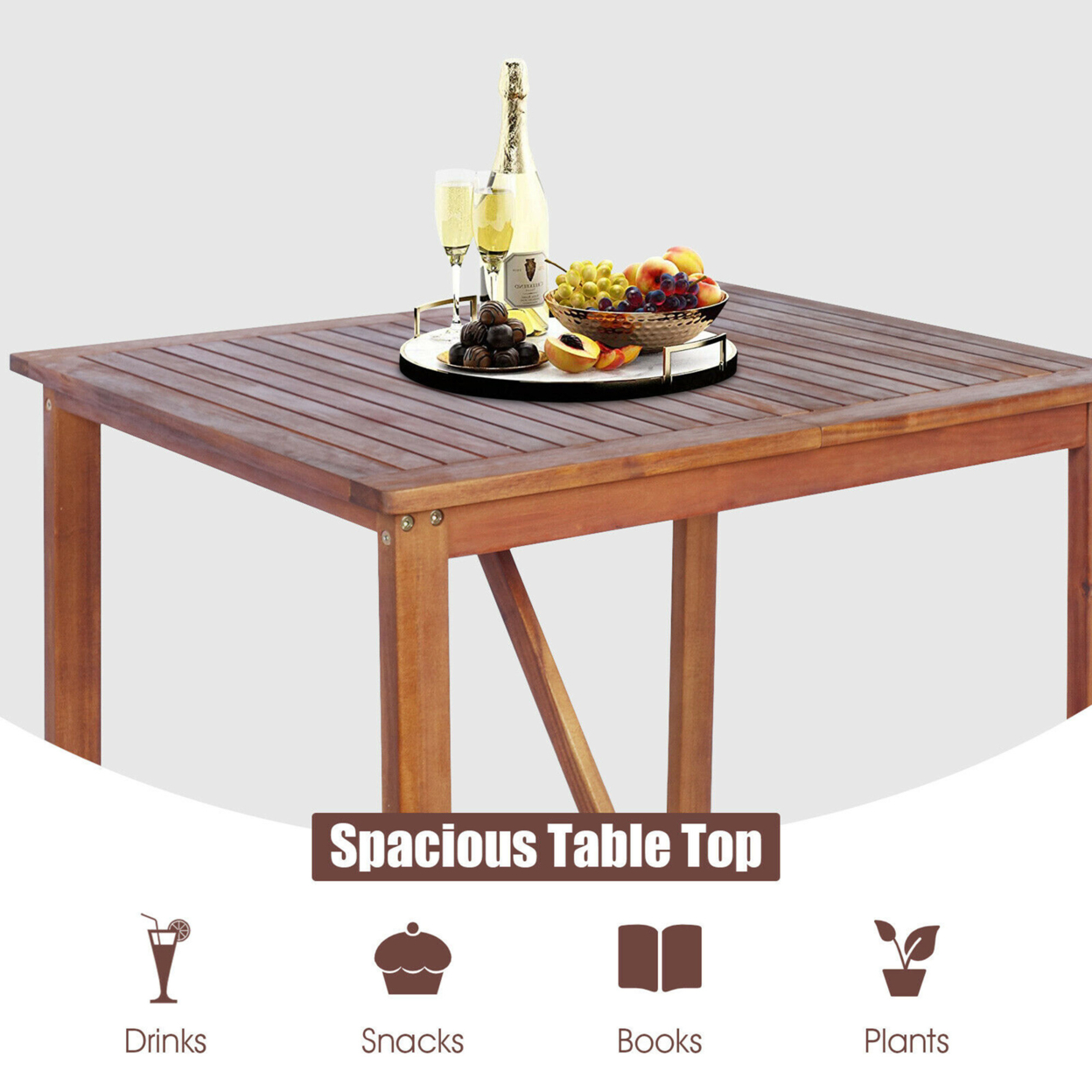 3PCS Patio Acacia Wood Bar Table & Stool Set Outdoor Dining Bistro Set