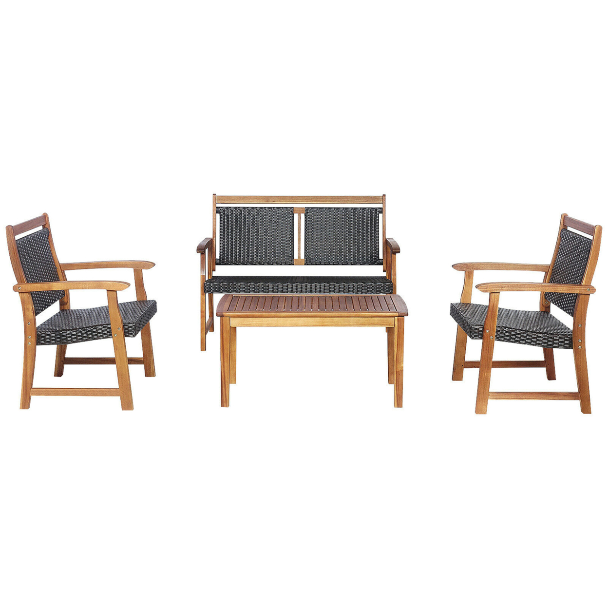 4PCS Patio Acacia Wood Conversation Set Outdoor Rattan Furniture Set