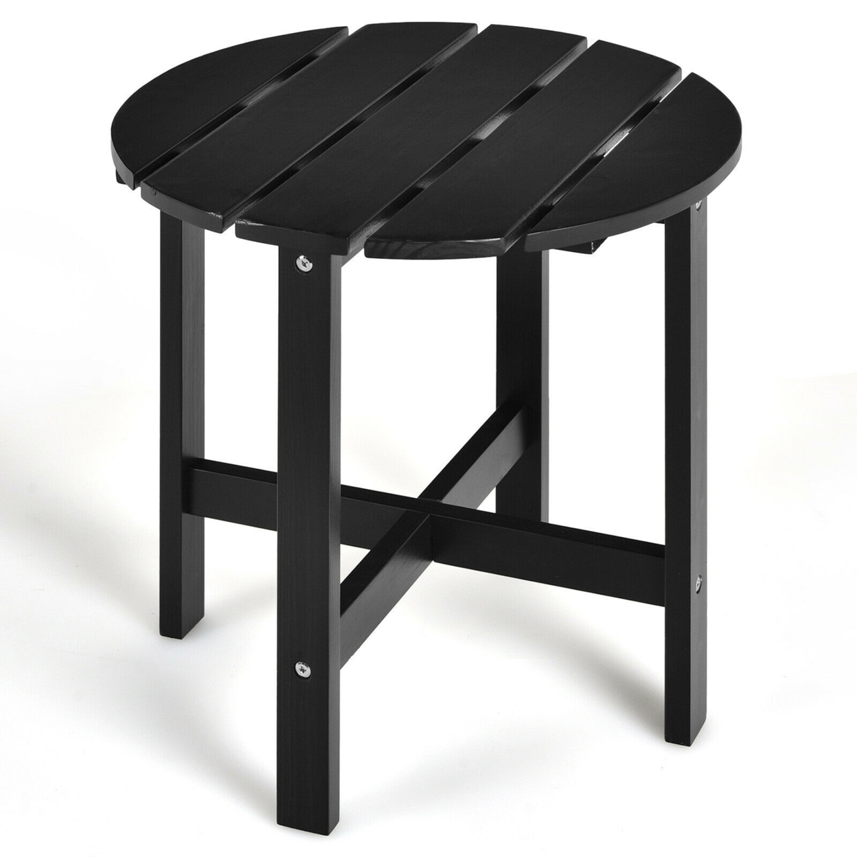 18'' Patio Round Side End Coffee Table Wooden Slat Garden Deck - Black