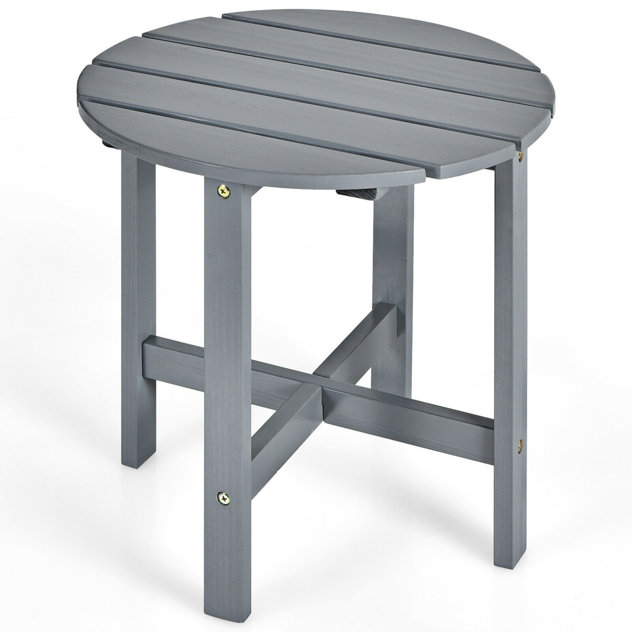 18'' Patio Round Side End Coffee Table Wooden Slat Garden Deck - Grey
