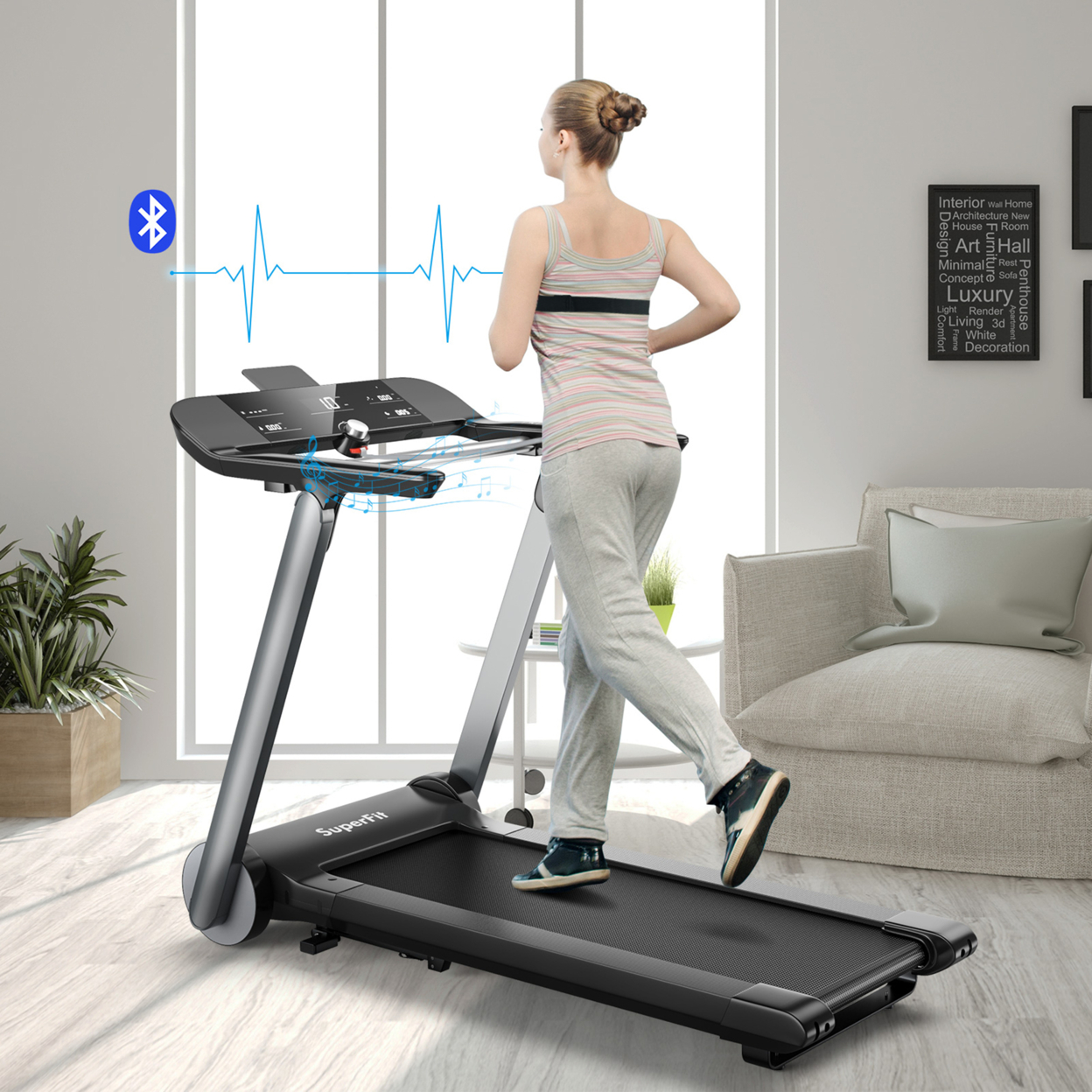 Electric Folding Treadmill Italy Designer Running Machine W/ Heart Rate Belt