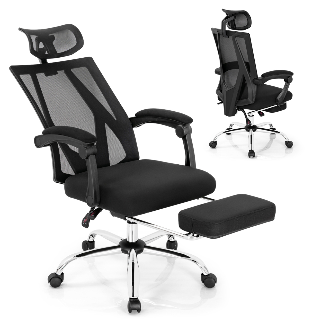 High Back Office Chair Mesh Reclining Executive Chair W/ Retractable Footrest