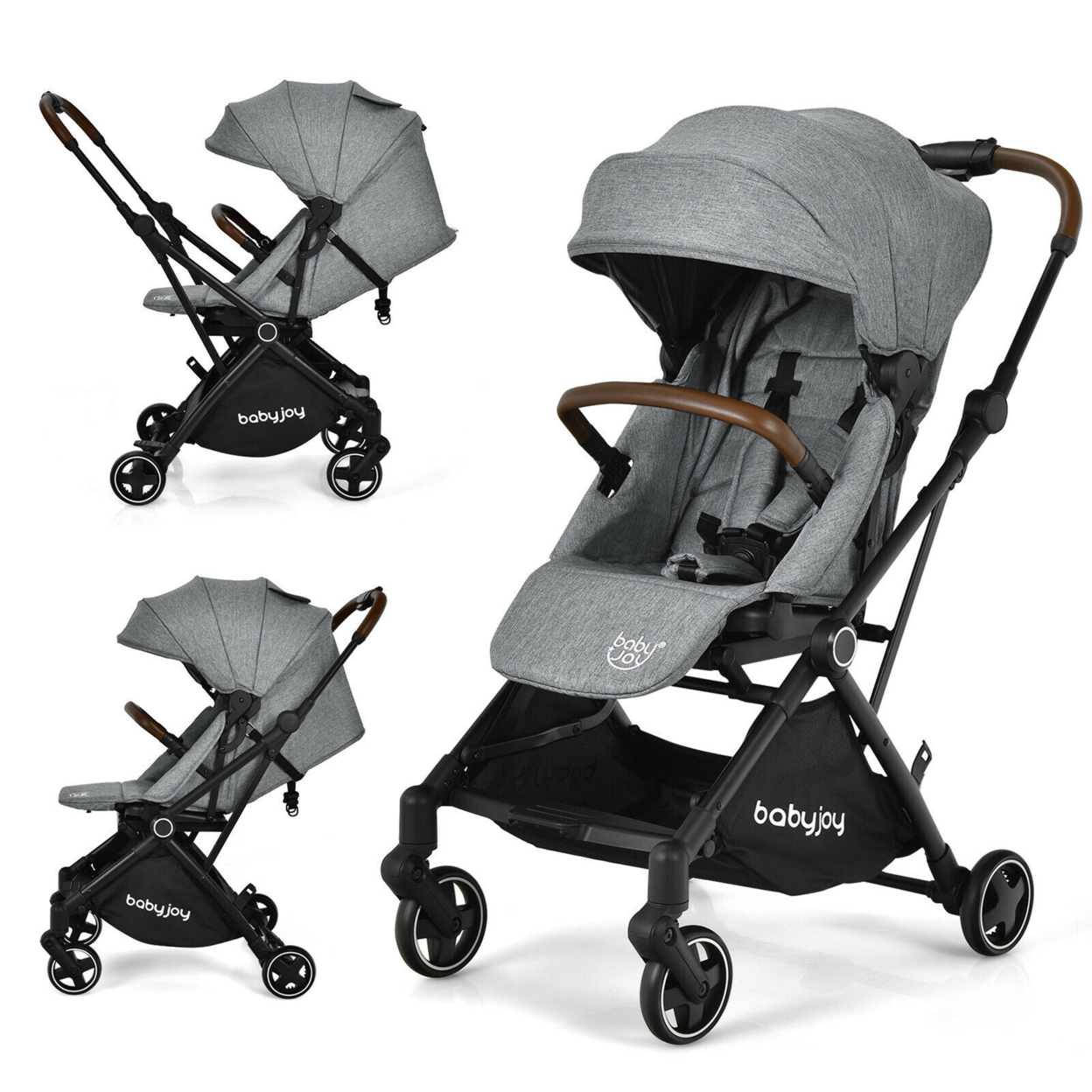 2-in-1 Convertible Baby Stroller Pushchair Aluminum W/ Adjustable Canopy - Grey