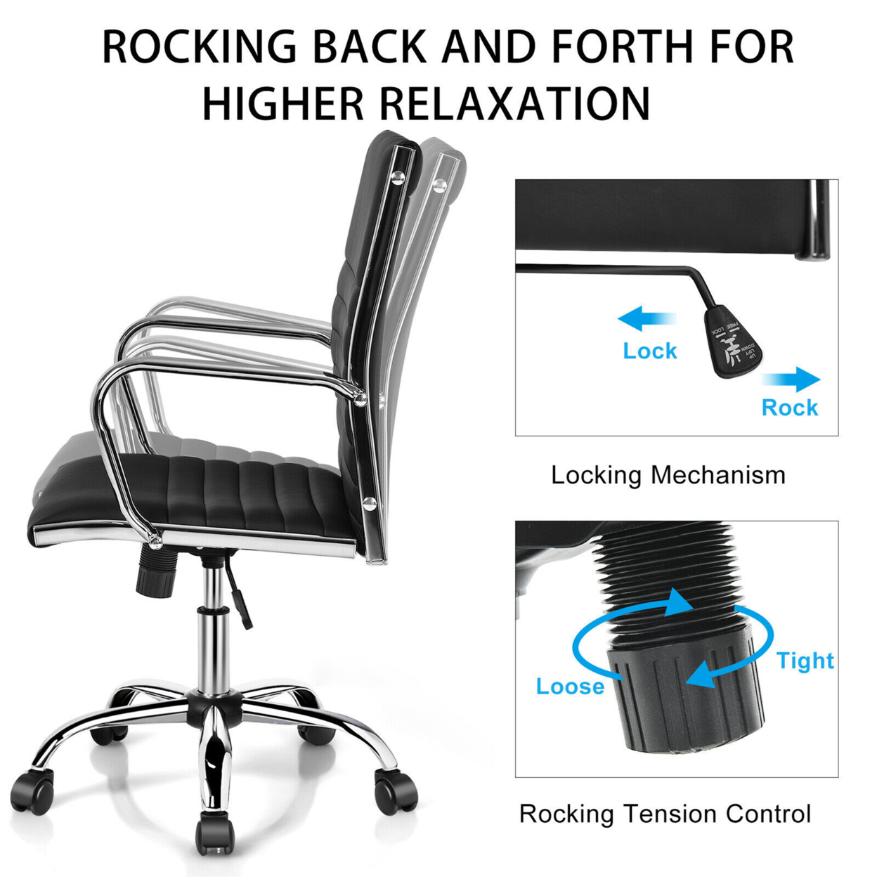 PU Leather Office Chair High Back Conference Task Chair W/Armrests - Black, 2 PCS