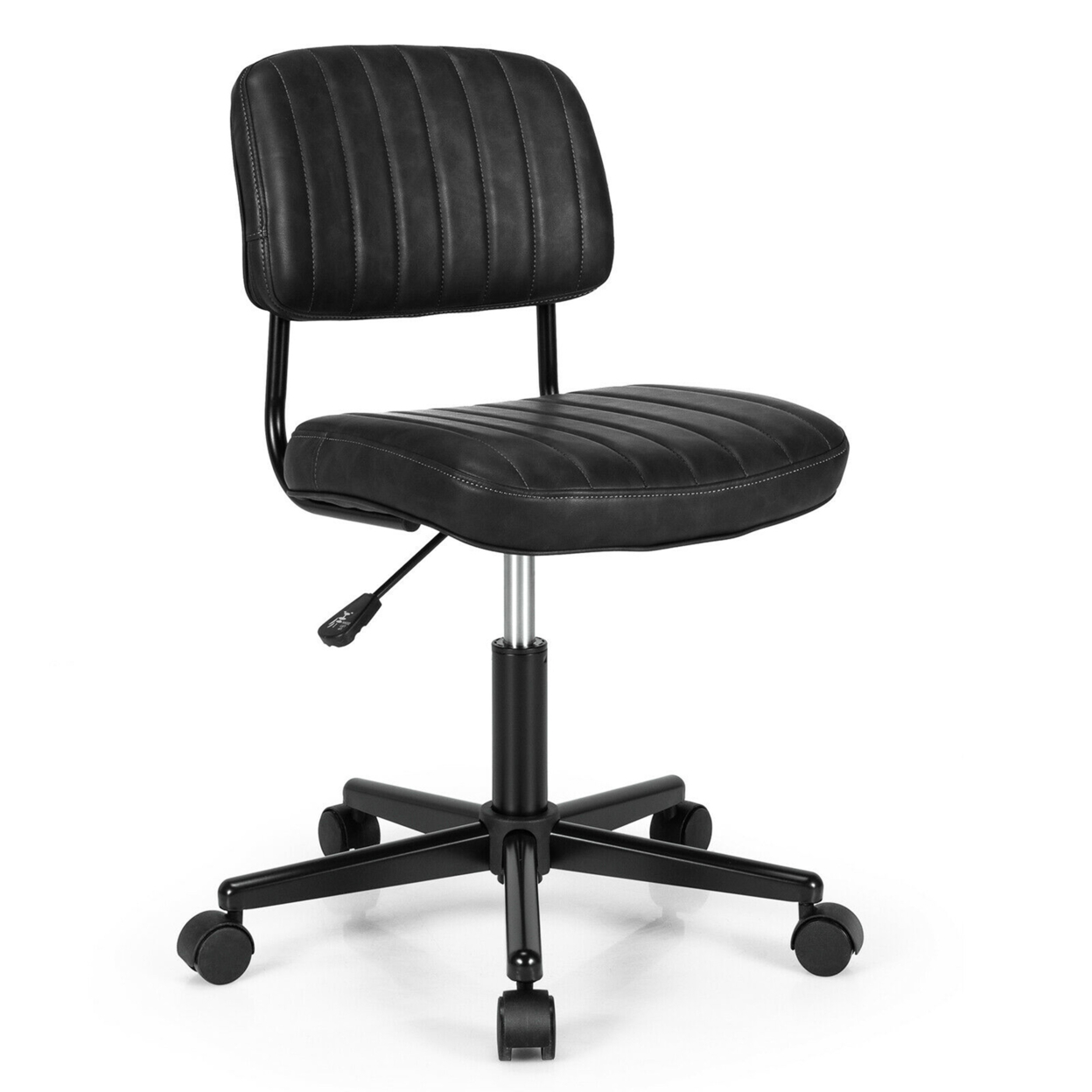 PU Leather Office Chair Adjustable Swivel Task Chair W/ Backrest - Black