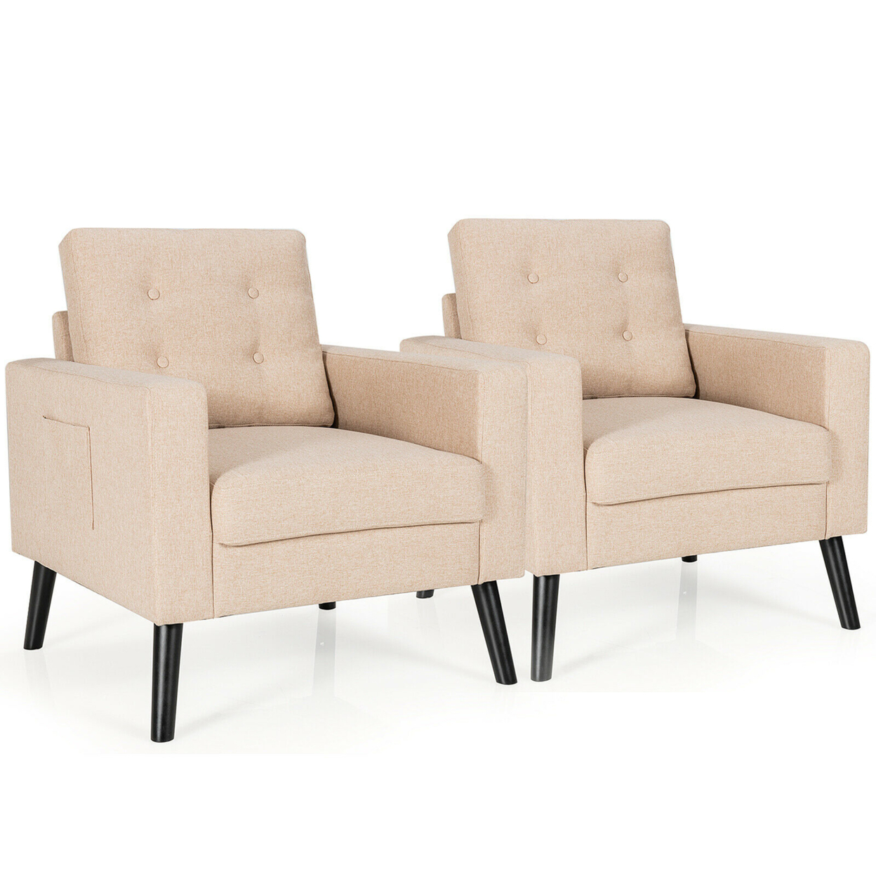 Set Of 2 Upholstered Accent Chair Single Sofa Armchair W/ Wooden Legs - Beige