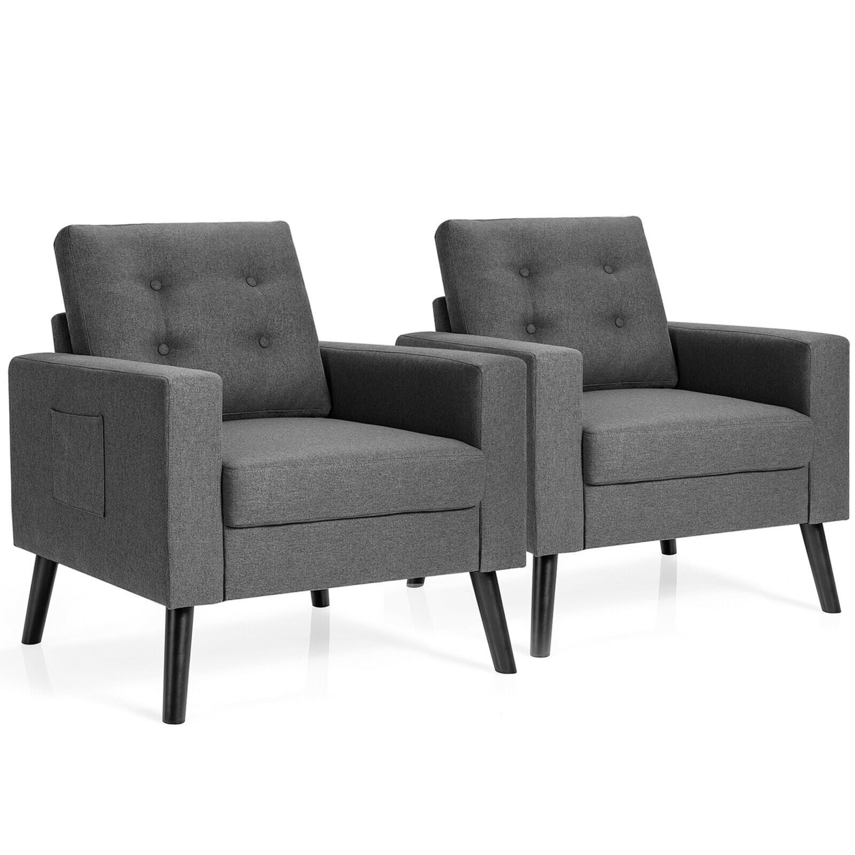 Set Of 2 Upholstered Accent Chair Single Sofa Armchair W/ Wooden Legs - Grey