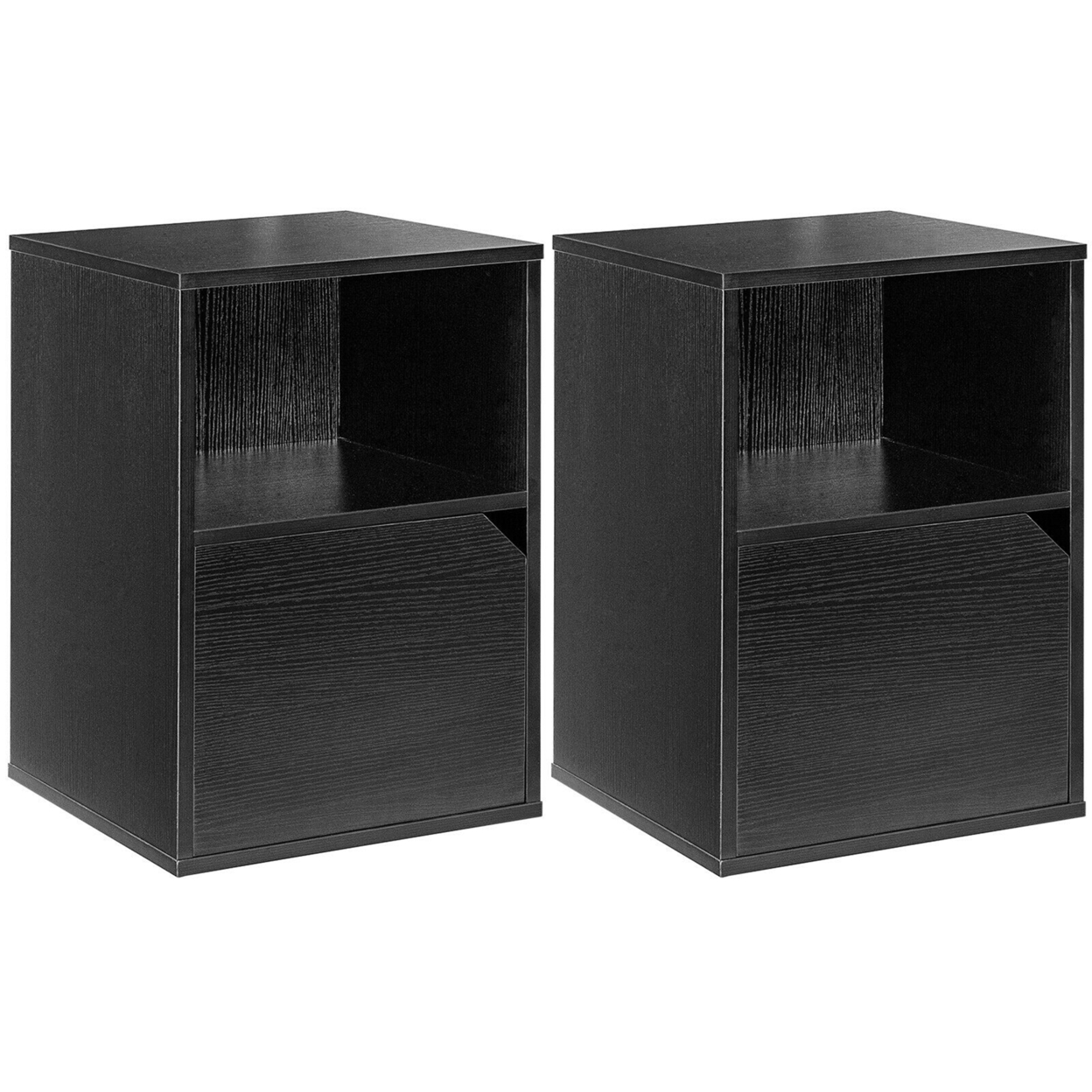 Set Of 2 Nightstands Side End Table Storage Cabinet Shelf Living Room - Black